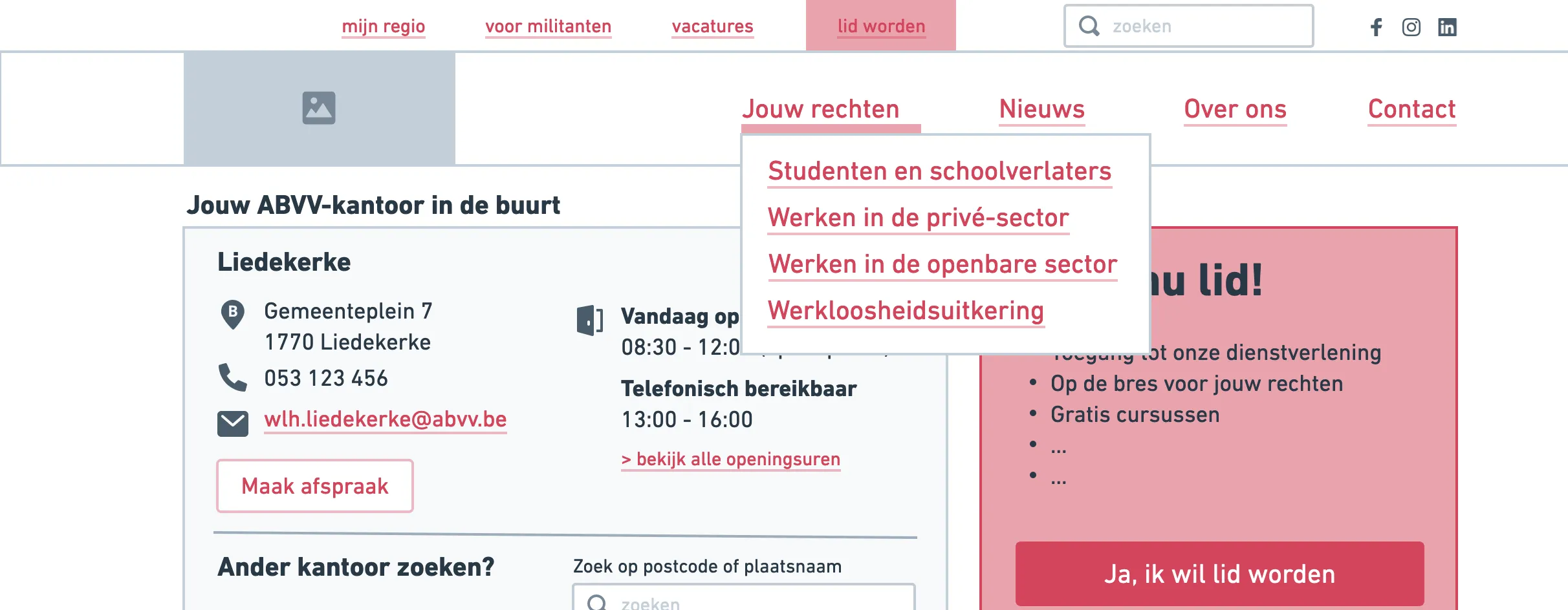Wireframe vlaams ABVV website