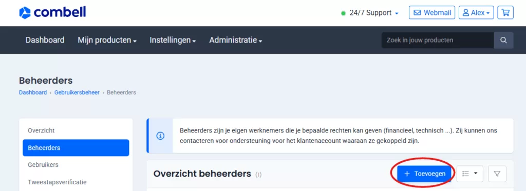 combell beheerder toevoegen